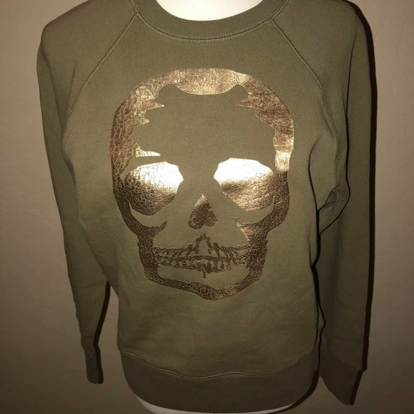 🎉HP🎉 Zadig & Voltaire Upper Skull Gold/Khaki 100% Cotton Sweatshirt Size XS✨ - Picture 6 of 14